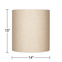 Set Of 2 Hardback Tall Drum Lamp Shades Oatmeal Beige Medium 14 Top X 14 Bottom X 15 High Spider With Replacement Harp And Fi