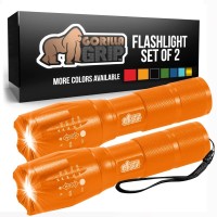 Gorilla Grip 2 Pack Led Tactical Handheld Flashlight, High Lumens, Bright 5 Mode, Long Lasting Water Resistant, 750 Ft Zoom Flashlights, Camping Accessory, Outdoor Camp Gear, Emergencies, Orange