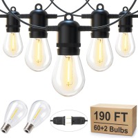 190Ft Outdoor String Lights For Patio With 62 Shatterproof S14 Vintage Edison Bulbs Waterproof Outside Hanging Lights For Backy