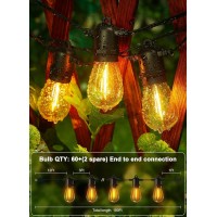 190Ft Outdoor String Lights For Patio With 62 Shatterproof S14 Vintage Edison Bulbs Waterproof Outside Hanging Lights For Backy