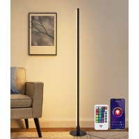 Edishine Rgbw Led Corner Floor Lamp With Smart App & Remote Control, Dimmable Lighting Compatible With Alexa, Google Home, Minimalist Stick Tall Lamp For Living Room, Bedroom, (Black)