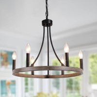 Ankylhua Wagon Wheel Chandelier,Black Farmhouse Chandelier 6 Lights Rustic Industrial Pendant Light Fixture Round Chandeliers For Dining Room,Living Room, Island Entryway, Foyer