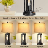 Set Of 2 Table Lamps With Usb Ports, 3-Way Dimmable Farmhouse Touch Lamps, Bedside Lamp For Bedroom With Ac Outlet, Modern Black Nightstand Lamps Desk Lamp For Living Room Reading, Bulbs Included