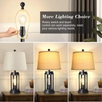 Set Of 2 Table Lamps With Usb Ports, 3-Way Dimmable Farmhouse Touch Lamps, Bedside Lamp For Bedroom With Ac Outlet, Modern Black Nightstand Lamps Desk Lamp For Living Room Reading, Bulbs Included