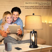 Set Of 2 Table Lamps With Usb Ports, 3-Way Dimmable Farmhouse Touch Lamps, Bedside Lamp For Bedroom With Ac Outlet, Modern Black Nightstand Lamps Desk Lamp For Living Room Reading, Bulbs Included