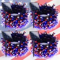 4Pk Red White Blue Solar Christmas Lights Outdoor Waterproof, 400Led 132Ft Solar Powered Led Patriotic Lights, Solar Fairy Led String Lights For Independence Day 4Th Of July Veterans Day Decorations