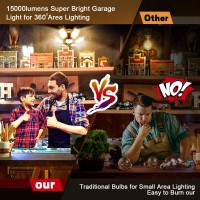 Led Garage Light 2 Pack 150W Equivalent Warm Garage Lights 15000Lm Garage Ceiling Lights With 6+1 Super Bright Deformable 120 Led Panels E26 Garage Light Bulb 3000K Warm Light For Garage Basement