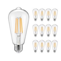 12 Pack Dimmable Led Edison Bulbs 40W Equivalent,4 Watt Led Filament Bulb,2700K Soft Warm St19 Light Bulb,450Lm E26 Vintage Led Bulbs For Ceiling Light Fixtures