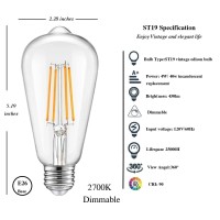 12 Pack Dimmable Led Edison Bulbs 40W Equivalent,4 Watt Led Filament Bulb,2700K Soft Warm St19 Light Bulb,450Lm E26 Vintage Led Bulbs For Ceiling Light Fixtures