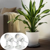 Sunvie 2 Pack Led Spot Lights Indoor Plant Spotlight Lamp Up Lights For Indoor Plants Accent Lighting 120V Warm White Uplight 59 Ft Cord With Floor Foot Switch, White (Base And Stake Included)