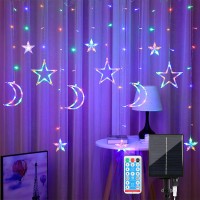 Techip Solar Lights Waterproof Outdoor Star Moon Solar String Lights 138Led Indoor Solar Powered Twinkle Lights With Remote Colorful Wnidow Curtain Lights For Christmas Party Balcony Ramanda Decor