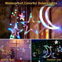 Techip Solar Lights Waterproof Outdoor Star Moon Solar String Lights 138Led Indoor Solar Powered Twinkle Lights With Remote Colorful Wnidow Curtain Lights For Christmas Party Balcony Ramanda Decor