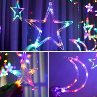 Techip Solar Lights Waterproof Outdoor Star Moon Solar String Lights 138Led Indoor Solar Powered Twinkle Lights With Remote Colorful Wnidow Curtain Lights For Christmas Party Balcony Ramanda Decor