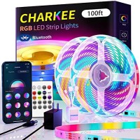 Charkee 100Ft Smart Bluetooth Led Strip Lights(50Ft * 2) Color Changing Rgb Led Strips App Control, Sync Music By Sensitive Built-In Mic,Led Rope Lights With Remote, Led Lights For Bedroom For Diy