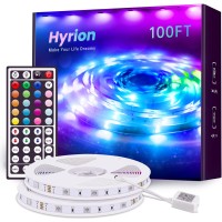 Hyrion 100 Ft Led Strip Lights, Ultra Long Smd 5050 Led Lights Strip With 44 Key Remote,12 Volt Dimmable Rgb Color Changing Led Lights For Bedroom,Living Room,Kitchen,Home Decor(44 Key Remote+50Ft*2)