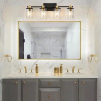 4 Light Bathroom Vanity Light, Black And Gold Bathroom Light Fixtures, Sconces Wall Lighting With Clear Glass Shade, Modern Gold Vanity Lighting Fixtures For Bathroom, Bedroom, Hallway