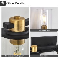 4 Light Bathroom Vanity Light, Black And Gold Bathroom Light Fixtures, Sconces Wall Lighting With Clear Glass Shade, Modern Gold Vanity Lighting Fixtures For Bathroom, Bedroom, Hallway