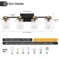 4 Light Bathroom Vanity Light, Black And Gold Bathroom Light Fixtures, Sconces Wall Lighting With Clear Glass Shade, Modern Gold Vanity Lighting Fixtures For Bathroom, Bedroom, Hallway