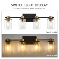 4 Light Bathroom Vanity Light, Black And Gold Bathroom Light Fixtures, Sconces Wall Lighting With Clear Glass Shade, Modern Gold Vanity Lighting Fixtures For Bathroom, Bedroom, Hallway