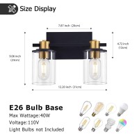 Stambord 2 Light Bathroom Vanity Light, Black And Gold Bathroom Light Fixtures, Sconces Wall Lighting With Glass Shade, Modern Farmhouse Vanity Lighting Fixtures For Bathroom, Bedroom, Hallway