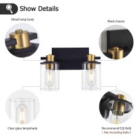 Stambord 2 Light Bathroom Vanity Light, Black And Gold Bathroom Light Fixtures, Sconces Wall Lighting With Glass Shade, Modern Farmhouse Vanity Lighting Fixtures For Bathroom, Bedroom, Hallway