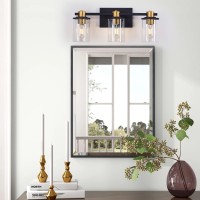 Atocif 3 Light Bathroom Vanity Light Fixtures, Black And Gold Vanity Light Above Mirror With Clear Glass Shade, Modern Wall Sconce Black With Bronze Vintage (3 Lights)