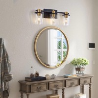 Atocif 3 Light Bathroom Vanity Light Fixtures, Black And Gold Vanity Light Above Mirror With Clear Glass Shade, Modern Wall Sconce Black With Bronze Vintage (3 Lights)