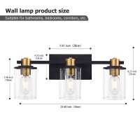 Atocif 3 Light Bathroom Vanity Light Fixtures, Black And Gold Vanity Light Above Mirror With Clear Glass Shade, Modern Wall Sconce Black With Bronze Vintage (3 Lights)