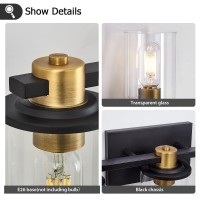 5 Light Bathroom Vanity Light, Black And Gold Bathroom Light Fixtures, Sconces Wall Lighting With Clear Glass Shade, Modern Brushed Gold Vanity Lighting Fixtures For Bathroom, Bedroom, Hallway