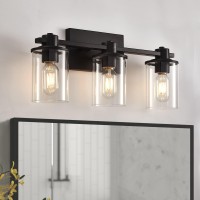 Xgfourseven Black Bathroom Light Fixtures, 3-Light Vanity Light For Bathroom, Modern Vanity Lighting Fixtures With Clear Glass Shade For Bathroom, Hallway,Restroom