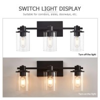 Xgfourseven Black Bathroom Light Fixtures, 3-Light Vanity Light For Bathroom, Modern Vanity Lighting Fixtures With Clear Glass Shade For Bathroom, Hallway,Restroom