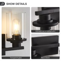 Bathroom Light Fixtures 2 Light Matte Black Bathroom Vanity Light Vanity Lights With Metal Base And Clear Glass Shade Wall Sc