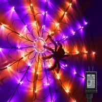 Lomotech Halloween Spider Web Lights With Black Spider 426Ft Diameter 84 Led Orange Purple Web Lights With 8 Modes Waterproof