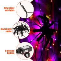 Lomotech Halloween Spider Web Lights With Black Spider 426Ft Diameter 84 Led Orange Purple Web Lights With 8 Modes Waterproof