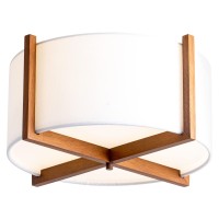 Viluxy Semi-Flush Mount Ceiling Light Fixture With Wood And Off-White Fabric Drum Shade Modern Chandelier For Bedroom, Dining Room, Corridor, Living Room 4-Light