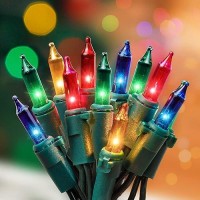 Hopolon Christmas Lights Multicolor 2Pack 13 Feet 50Count Incandescent Christmas Tree Lights With Green Wire Connectable Mini Li