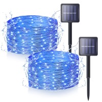 Hopolon Solar String Lights Outdoor, 2 Pack Each 33Ft 100 Leds Solar Powered Fairy Lights,Copper Wire Lights With 8 Modes For Patio Yard Trees Christmas Wedding Party Decor -Blue