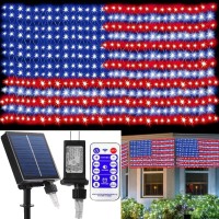 Cerflyer New American Flag Lights 2In1 Plugin Solar Powered Led Flag 420 Led Flag Net Lights Waterproof Patriotic Ligh