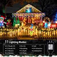 Christmas Lights Outdoor Color Changing 400 Led 33Ft 11 Modes Curtain Fairy String Light With 64 Drops, Clear Wire Led Lights For Wedding Party Holiday Christmas Decorations (Warm White To Multicolor)