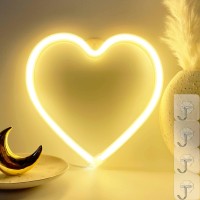 Vifulin Led Heart Light Neon Heart Sign Heart Room Decor, Yellow Heart Night Light Heart Decor Valentines Day Sign, Hanging Light Up Heart Gift, Usb/Battery Operated Heart Lights For Window(Warmwhite)