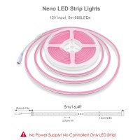 Alitove Pink Neon Lights Strip For Custom Neon Signs 164Ft Rope Light 5M 600 Leds 12V Dc Waterproof For Bedroom Bar Gaming Room