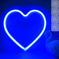 Vifulin Heart Shaped Lights Blue Heart Neon Light Valentine Heart Lights, Heart Lights Plug In Valentines Led Lights, Hanging Heart Sign Heart Window Light, Usb/Battery Operated Heart Lights(Blue)