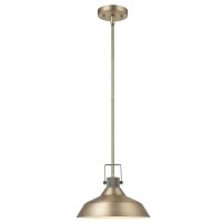 Globe Electric 65475 1-Light Pendant Lighting, Matte Brass, Textured Socket, E26 Base, Kitchen Island, Caf