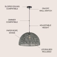 Jonathan Y Jyl6504D Campana 20 1Light Bohemian Modern Woven Rattaniron Led Pendant Farmhouse Coastal Adjustable Dining Room