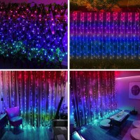 Solar Curtain Lights Outdoor Indoor, Solar Christmas Lights, 300 Led Fairy Window Lights Ip65 Waterproof, Twinkle Lights 8 Modes Christmas Decoration For Home Patio Wedding Party (Multi-Colored)