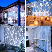 300Led Solar Curtain Lights Outdoor Indoor, Solar String Lights Outdoor Waterproof, Fairy Window Lights, Twinkle Lights 8 Modes Christmas Decoration For Home Garden Patio Wedding Party (Cold White)