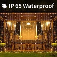 Xinxianlian 300Led Solar Curtain Lights Outdoor Indoor 8 Modes Solar Fairy Curtain String Lights Waterproof Twinkle Lights For Home Garden Patio Gazebo(Warm White)