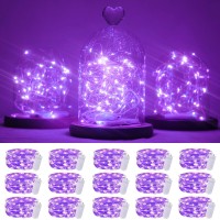 15 Packs 20 Led Purple Fairy Lights Battery Operated 6.6Ft Silver String Lights Waterproof Firefly Starry Light For Diy Table Centerpieces Wedding Halloween Christmas Party Decor