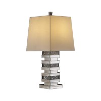 Table Lamp With Stacked Pedestal Mirrored Base, Silver