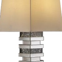 Table Lamp With Stacked Pedestal Mirrored Base, Silver